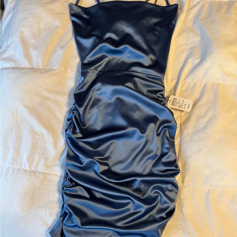 Blue Satin Mini Dress